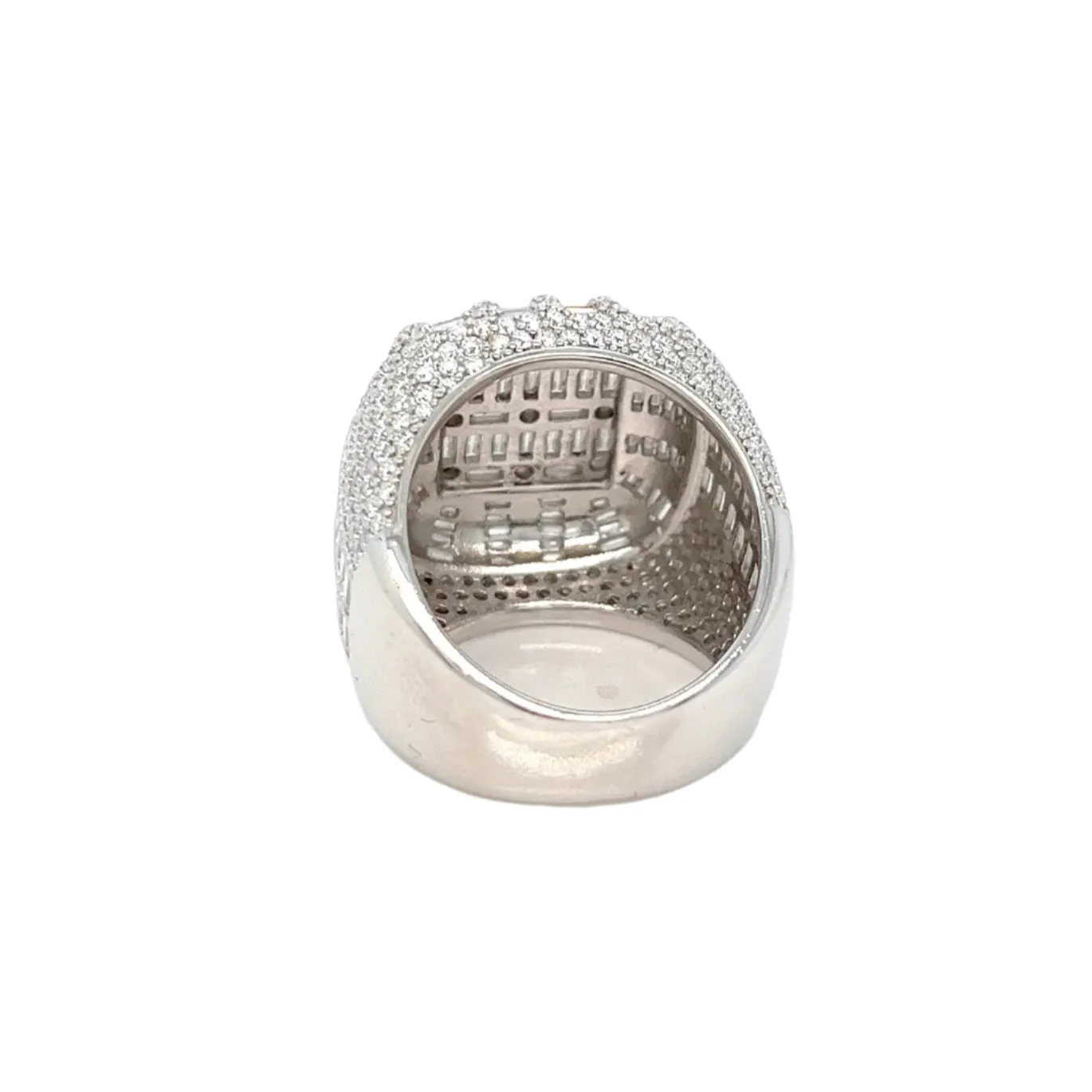 925 Sterling Silver Baguette Cubic Zirconia Ring Dome Cluster- C100069