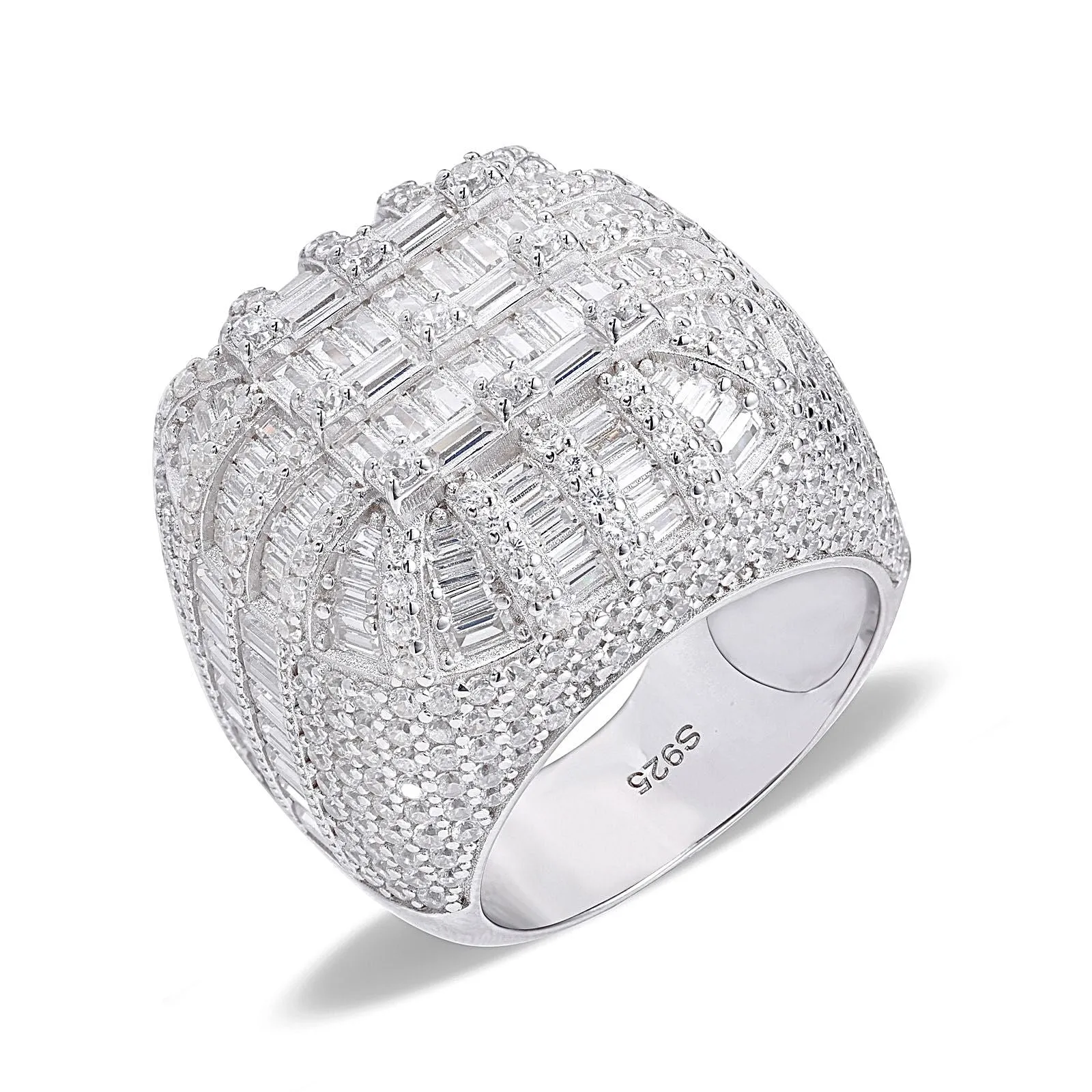 925 Sterling Silver Baguette Cubic Zirconia Ring Dome Cluster- C100069