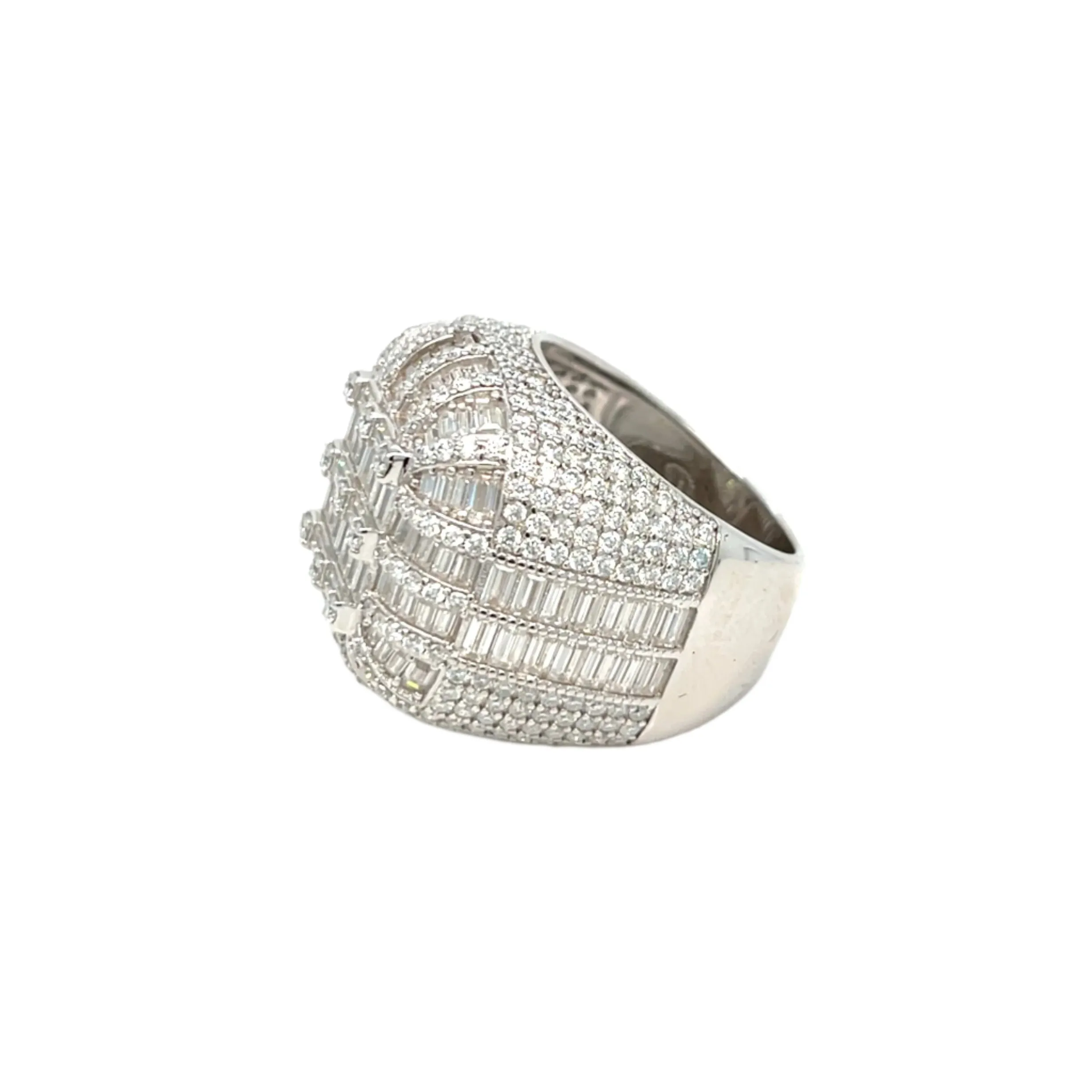 925 Sterling Silver Baguette Cubic Zirconia Ring Dome Cluster- C100069