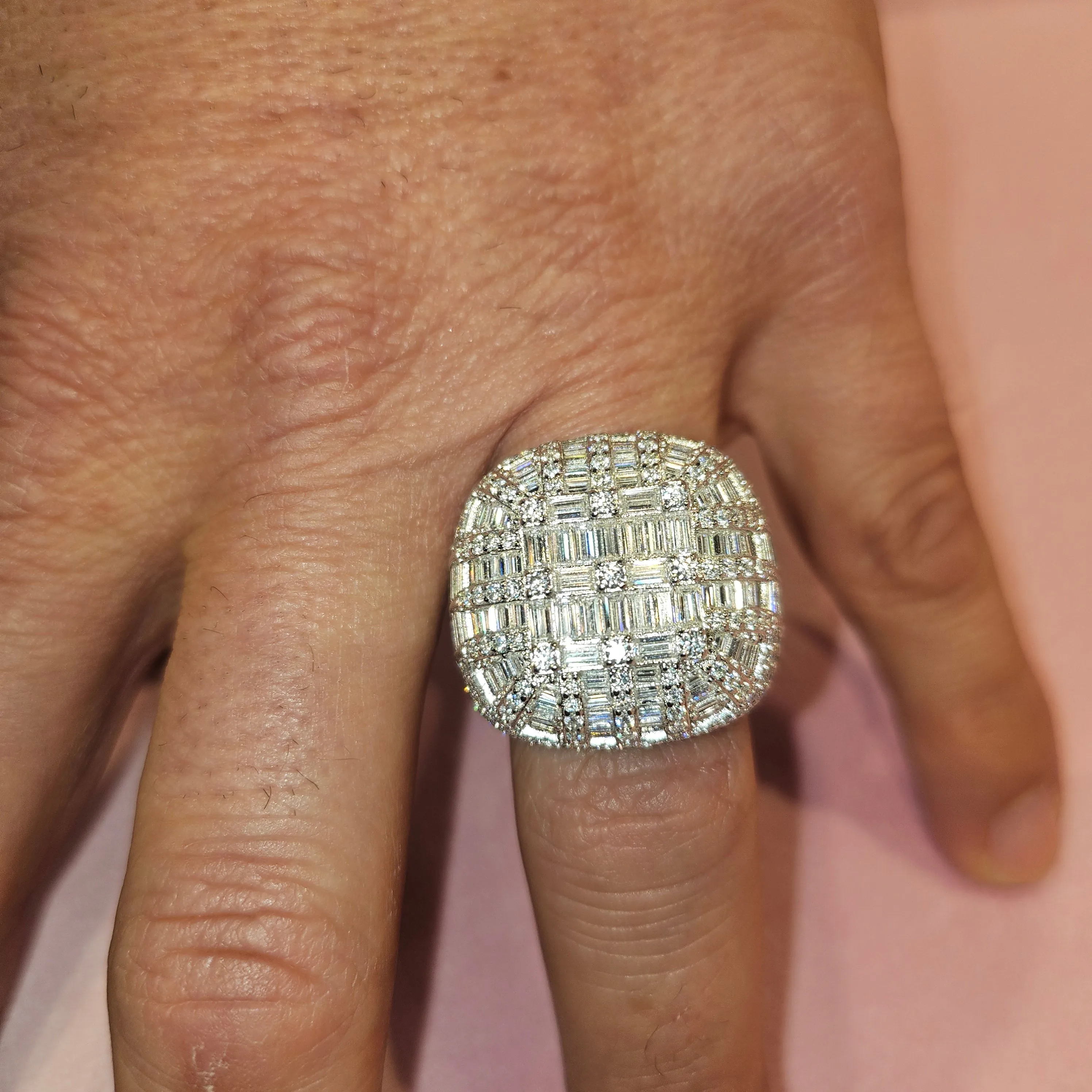 925 Sterling Silver Baguette Cubic Zirconia Ring Dome Cluster- C100069