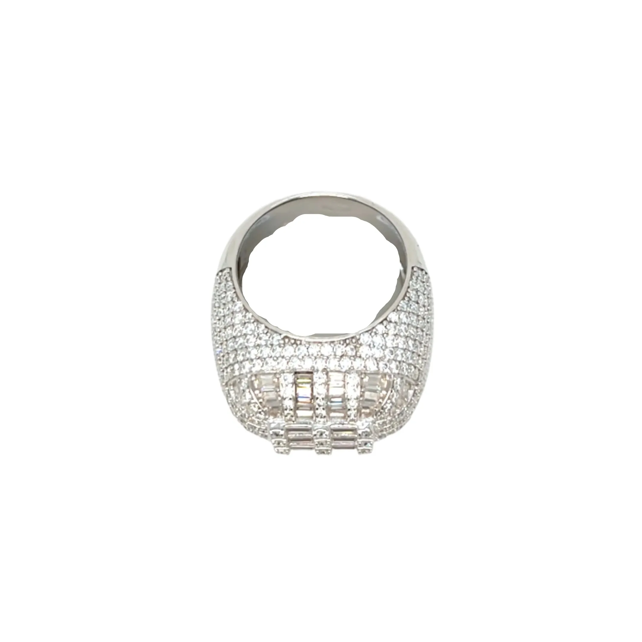 925 Sterling Silver Baguette Cubic Zirconia Ring Dome Cluster- C100069