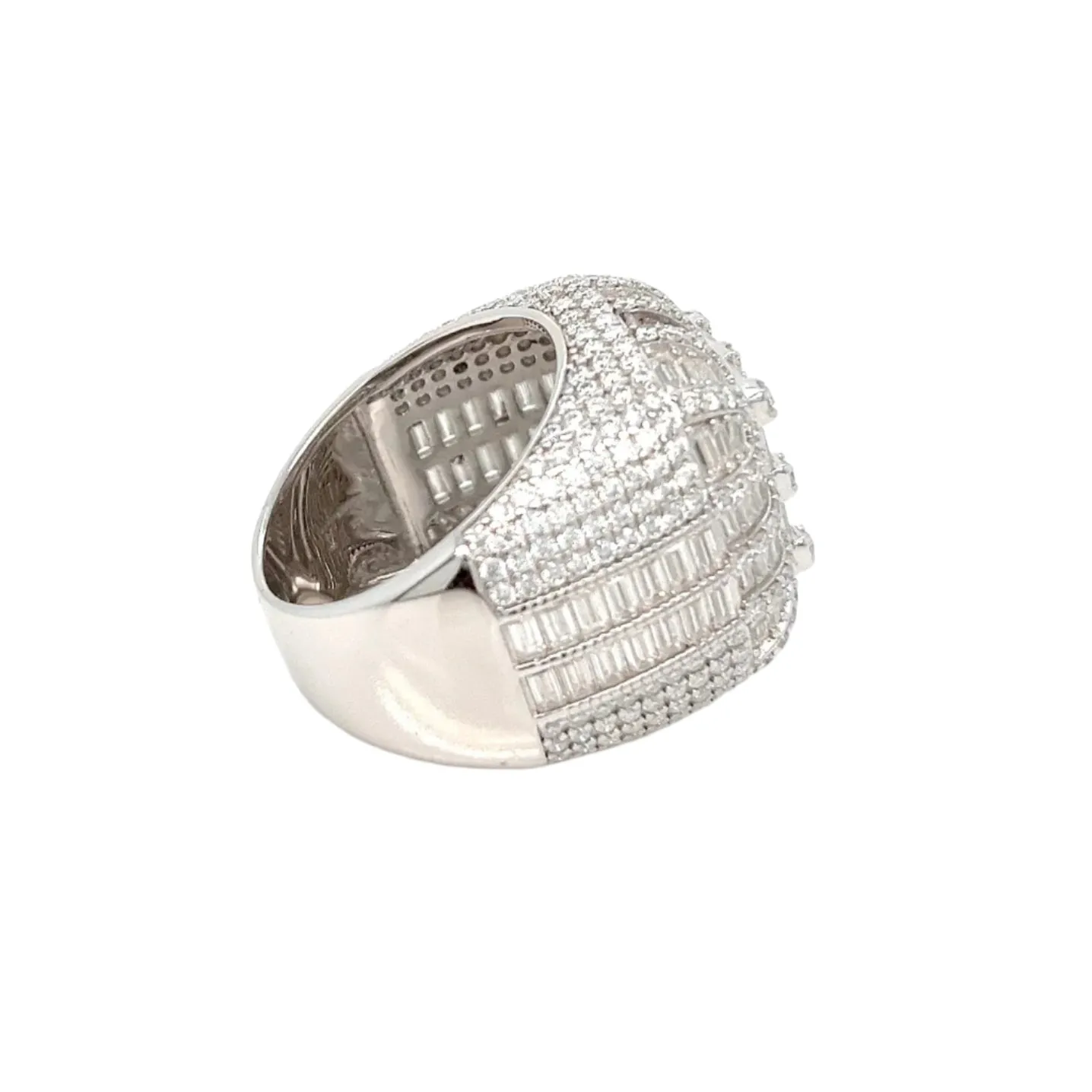 925 Sterling Silver Baguette Cubic Zirconia Ring Dome Cluster- C100069
