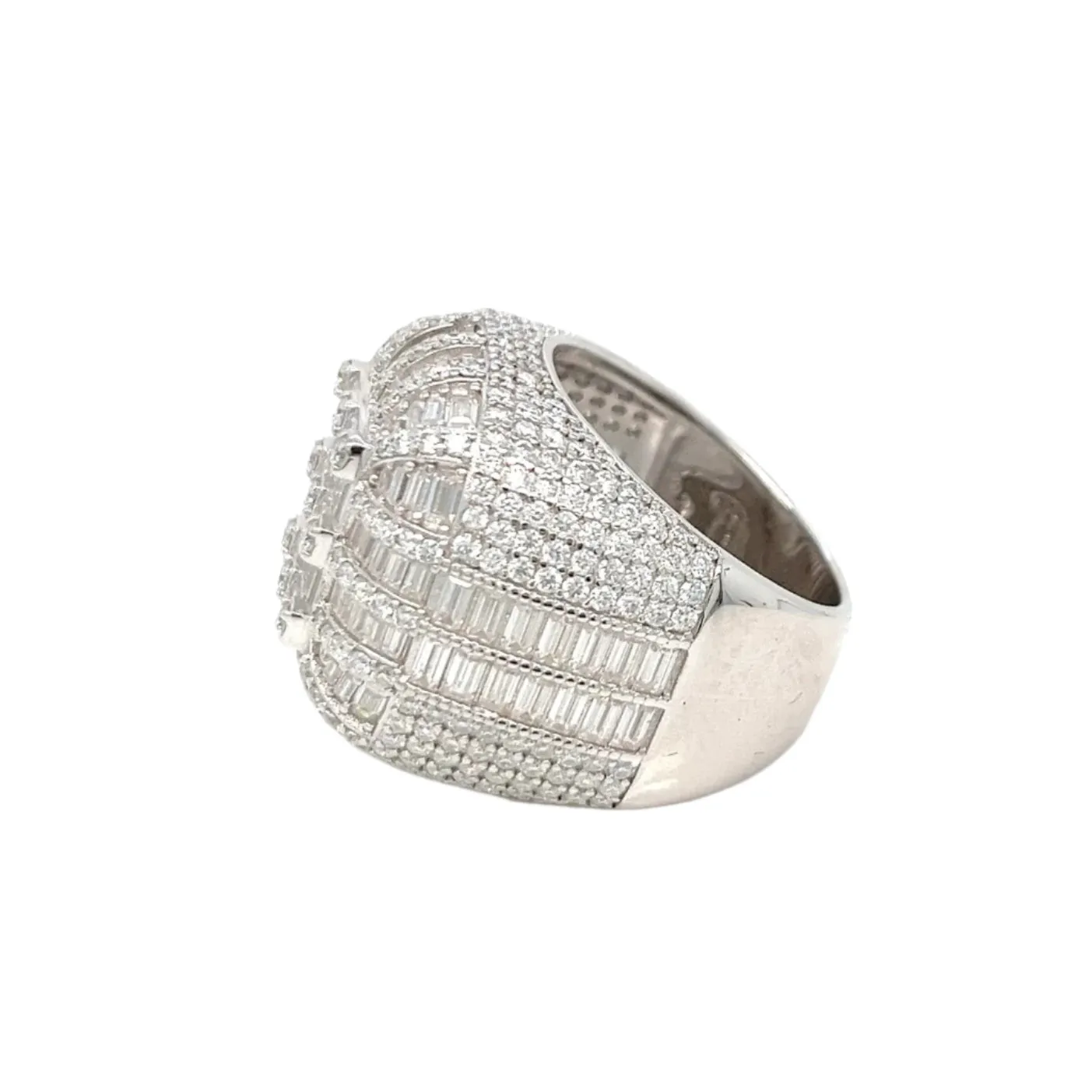 925 Sterling Silver Baguette Cubic Zirconia Ring Dome Cluster- C100069