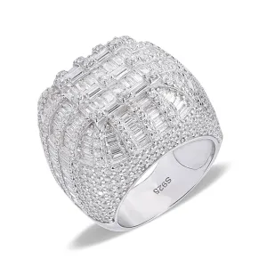 925 Sterling Silver Baguette Cubic Zirconia Ring Dome Cluster- C100069