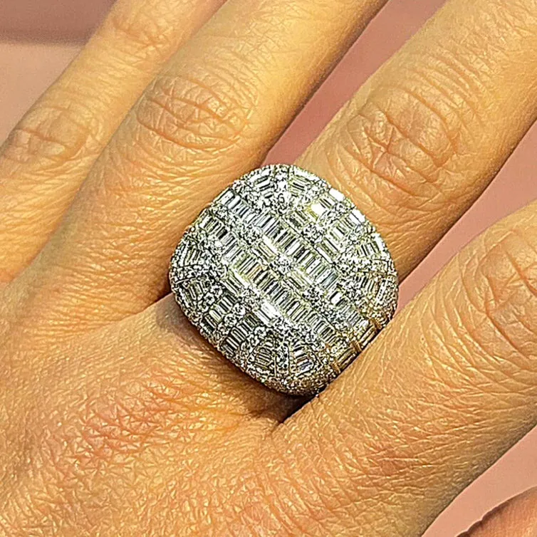 925 Sterling Silver Baguette Cubic Zirconia Ring Dome Cluster- C100069