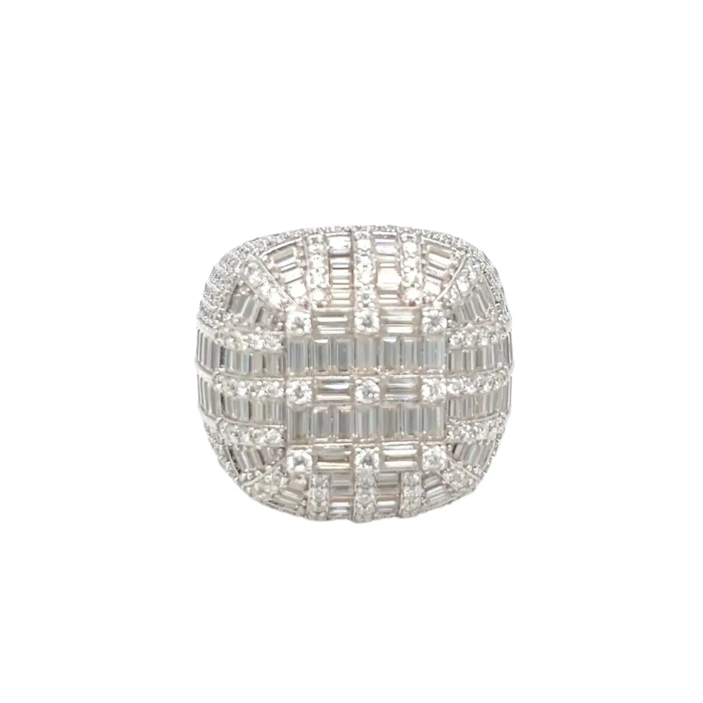 925 Sterling Silver Baguette Cubic Zirconia Ring Dome Cluster- C100069