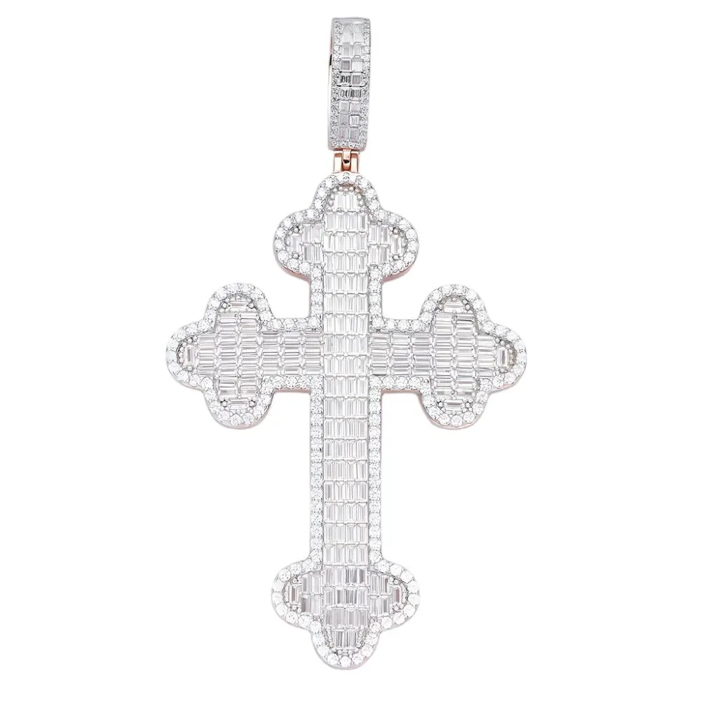 925 Sterling Silver Lab-Created Moissanite Cross Charm Pendant - M417139