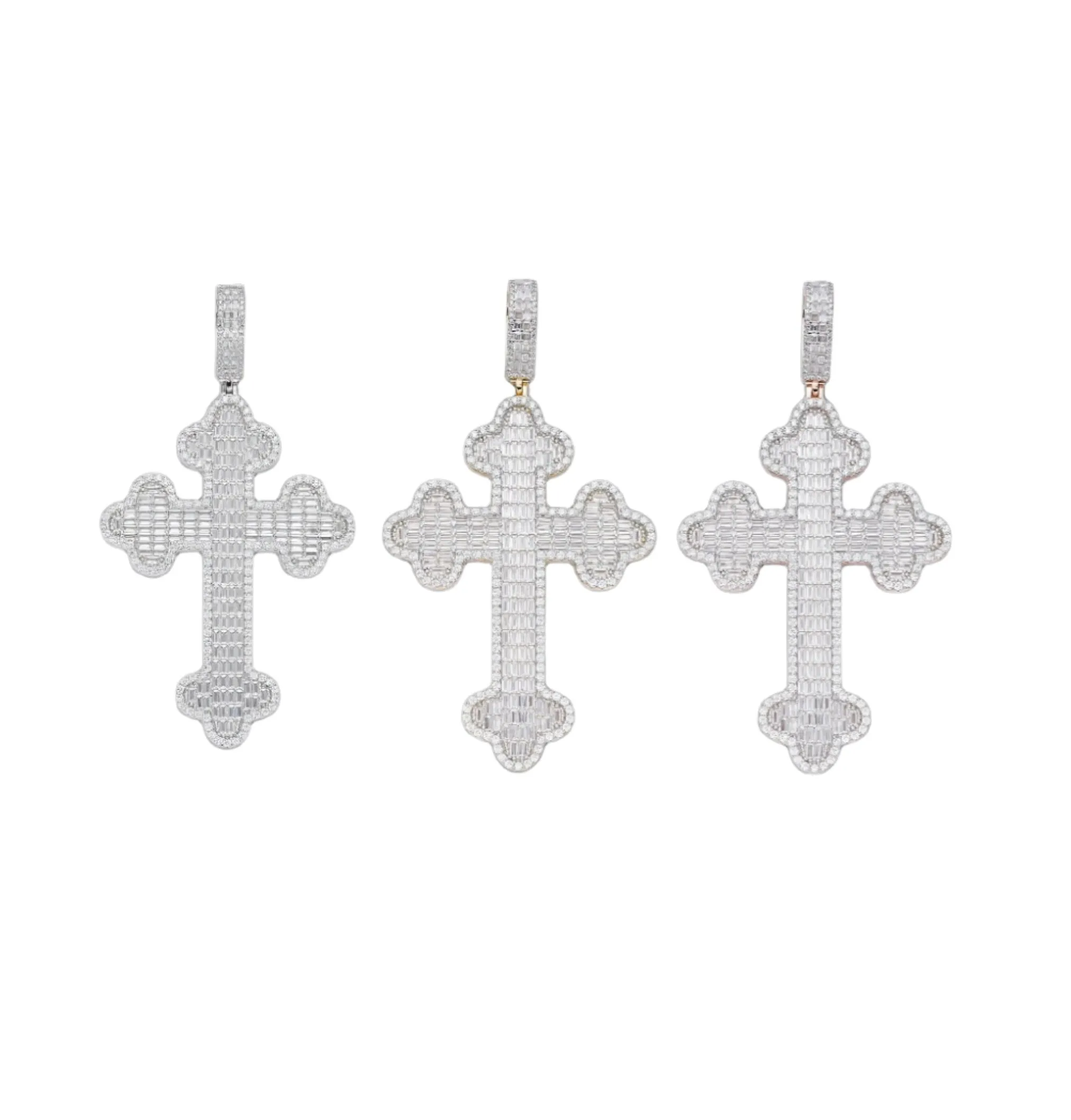 925 Sterling Silver Lab-Created Moissanite Cross Charm Pendant - M417139