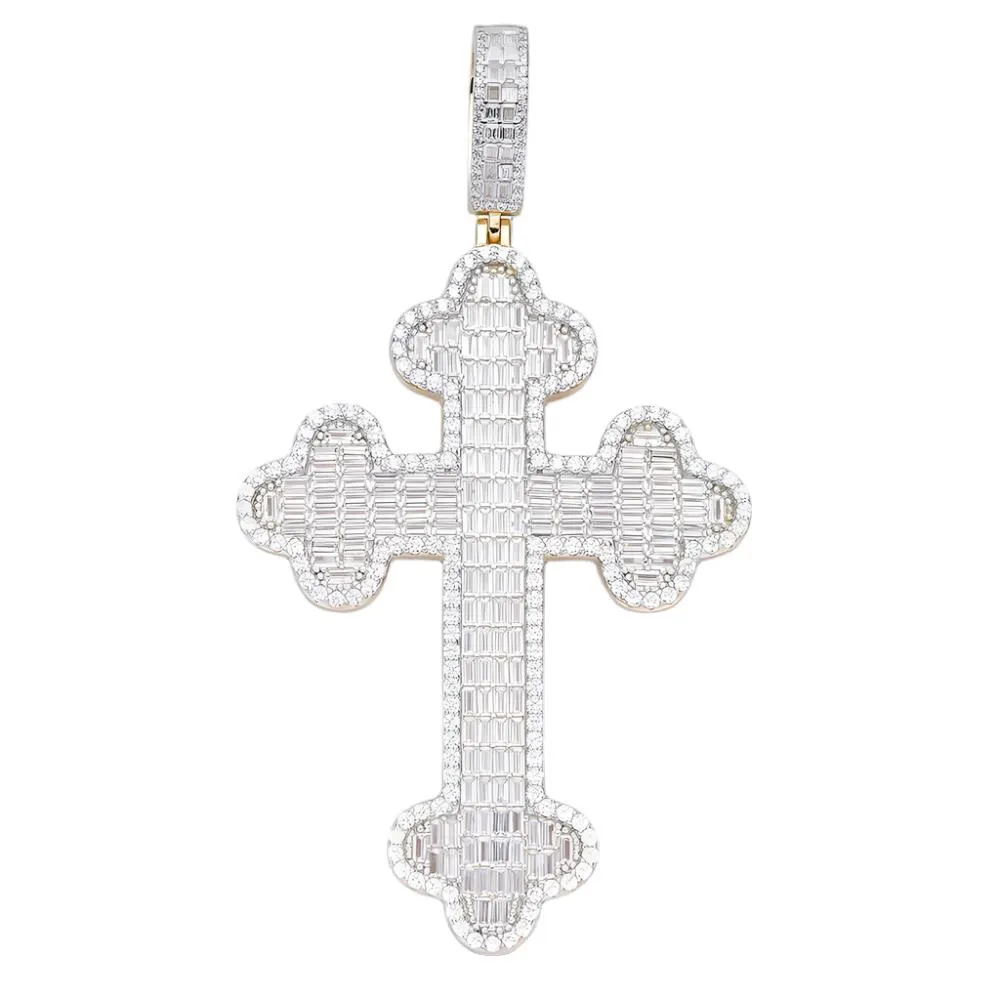 925 Sterling Silver Lab-Created Moissanite Cross Charm Pendant - M417139