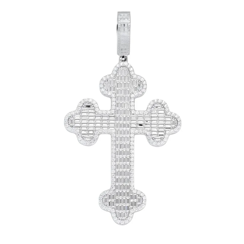 925 Sterling Silver Lab-Created Moissanite Cross Charm Pendant - M417139
