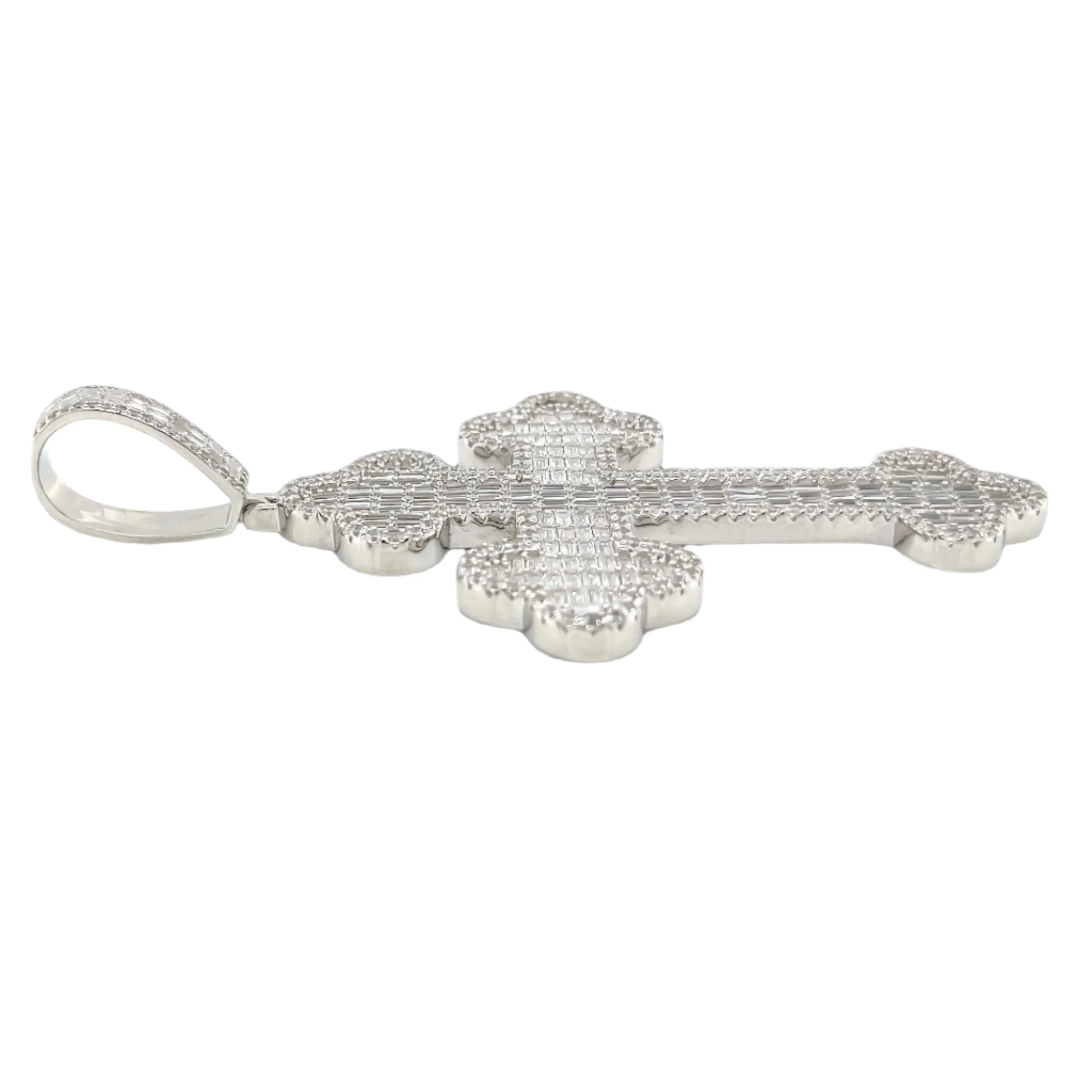 925 Sterling Silver Lab-Created Moissanite Cross Charm Pendant - M417139