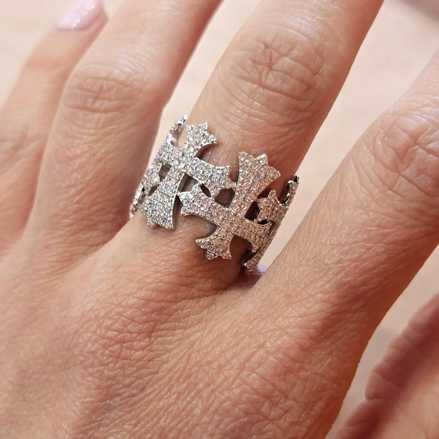 925 Sterling Silver Lab-Created Moissanite Cross Ring- M100019