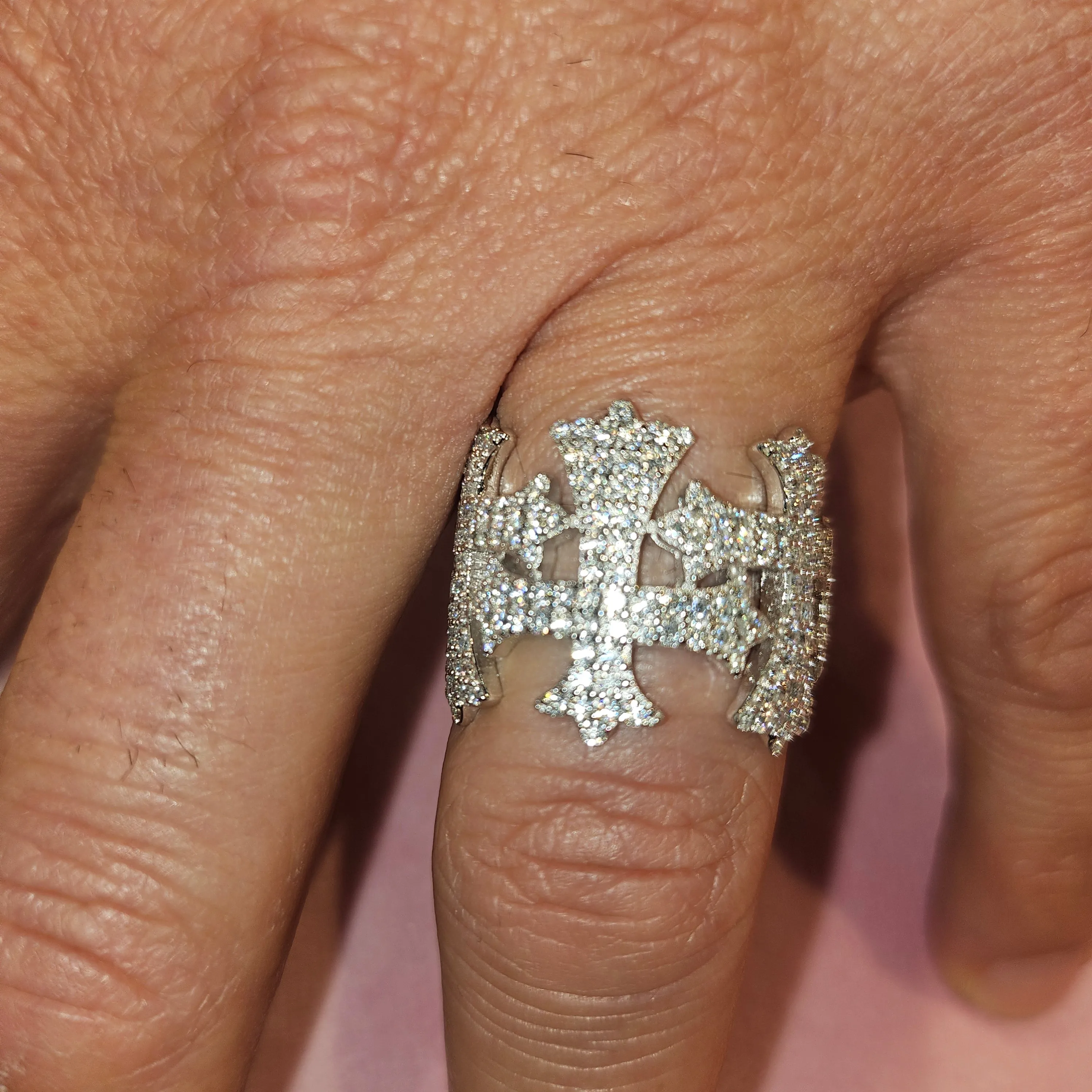 925 Sterling Silver Lab-Created Moissanite Cross Ring- M100019