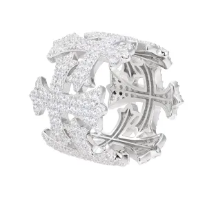 925 Sterling Silver Lab-Created Moissanite Cross Ring- M100019
