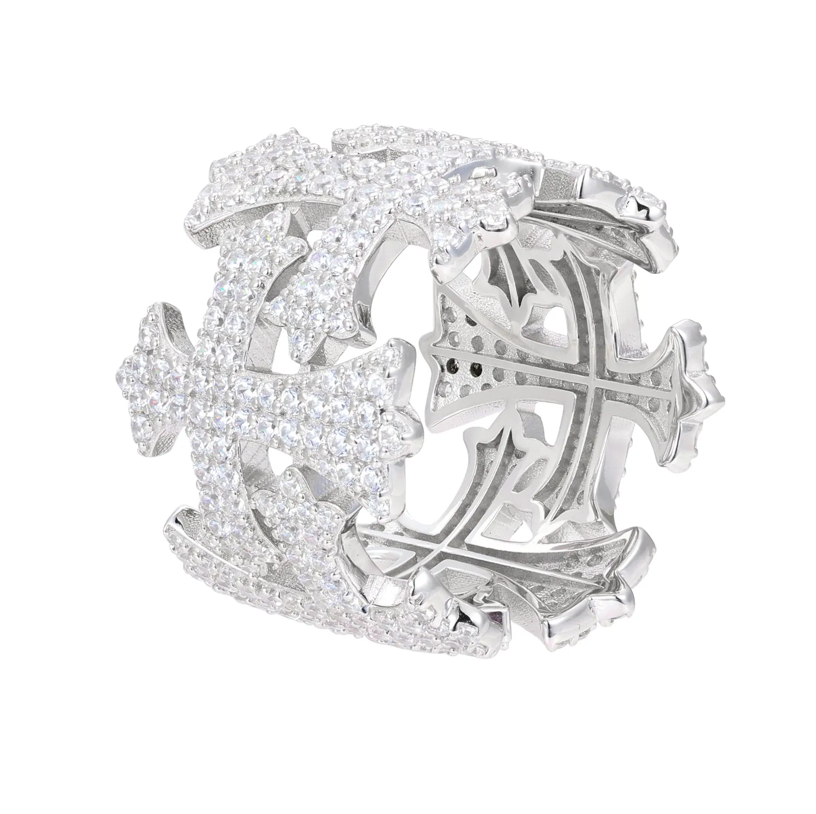 925 Sterling Silver Lab-Created Moissanite Cross Ring- M100019