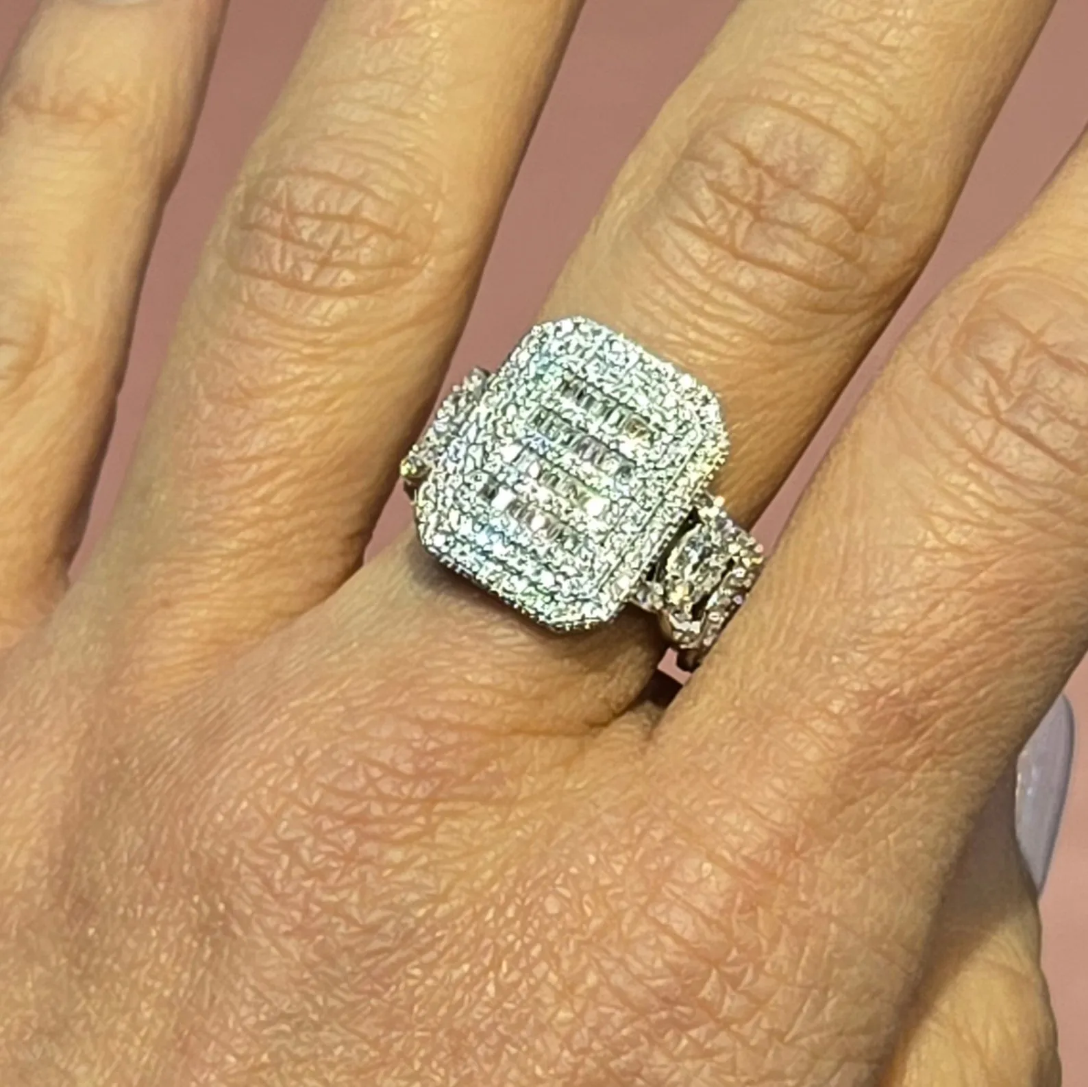 925 Sterling Silver Moissanite Square Ring - M100099