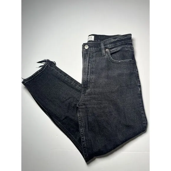 Abercrombie &amp; Fitch &quot;The‎ Mom High Rise&quot; Cropped Black Jeans Sz 28 Waist