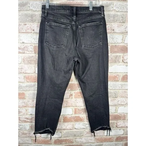 Abercrombie &amp; Fitch &quot;The‎ Mom High Rise&quot; Cropped Black Jeans Sz 28 Waist
