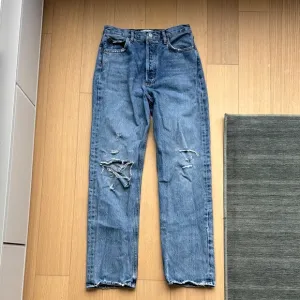 Agolde High Rise Blue Jeans with Distressed Details