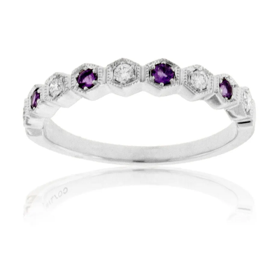 Alternating Amethyst & Diamond Vintage Inspired Band