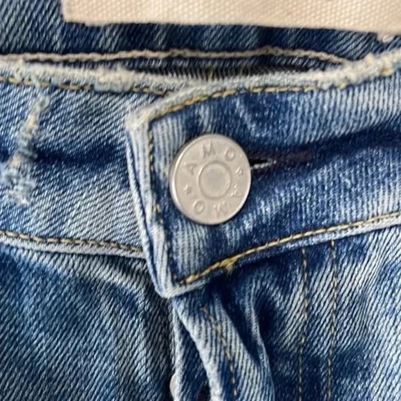 AMO Babe Sweet Cheeks Jeans Women’s Size 27 Blue Raw Hem Button Fly‎ Ankle Denim