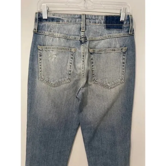 AMO Babe Sweet Cheeks Jeans Women’s Size 27 Blue Raw Hem Button Fly‎ Ankle Denim