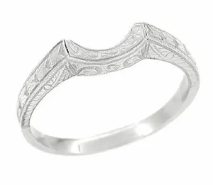 Antique Art Deco Carved Wheat and Scrolls Curved Wedding Band in Platinum