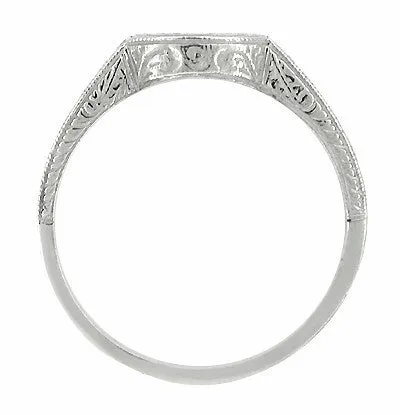 Antique Art Deco Carved Wheat and Scrolls Curved Wedding Band in Platinum