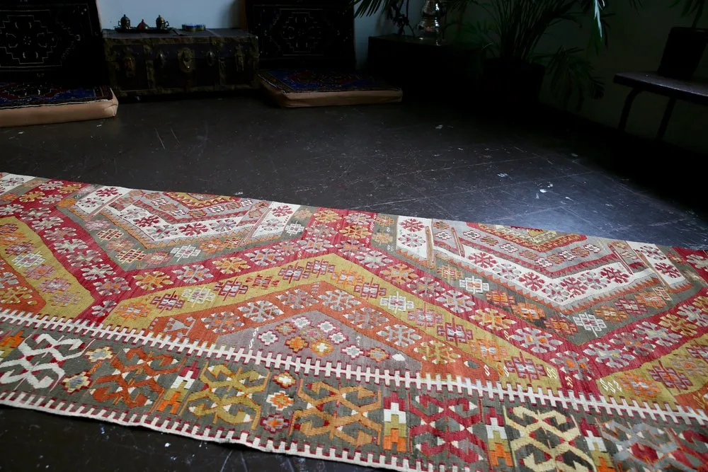 Antique Konya Kilim Runner 3.2ftx14ft