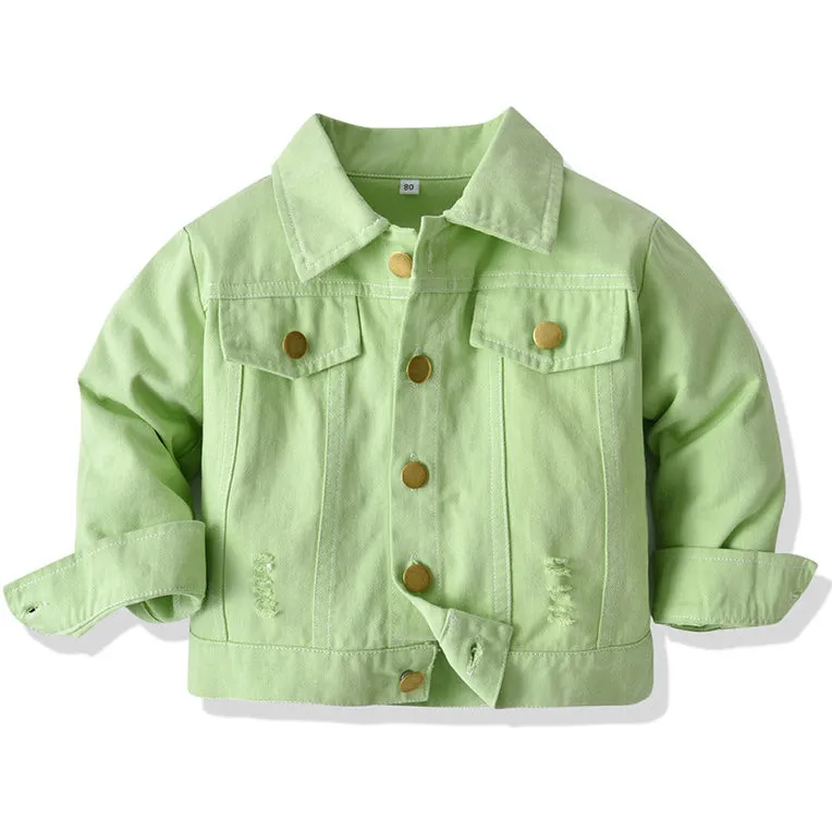 Basic Denim Jacket Coat Toddler Baby Ripped Kids Jeans Jacket