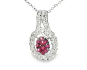 Beautiful Estate 14K White Gold Ruby Rubies Diamond Filigree Pendant
