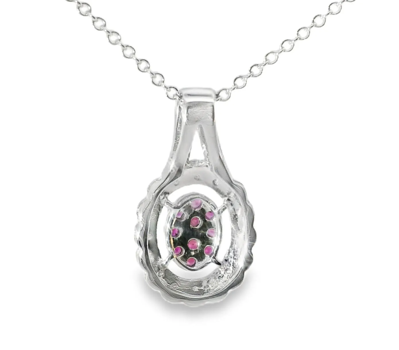 Beautiful Estate 14K White Gold Ruby Rubies Diamond Filigree Pendant