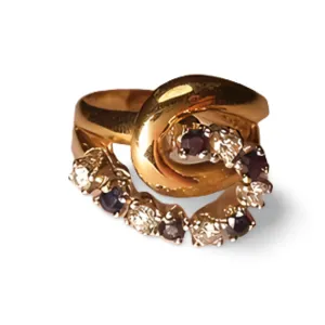 Beautiful Estate 14K Yellow Gold Diamond Sapphire Swirl Ring Band