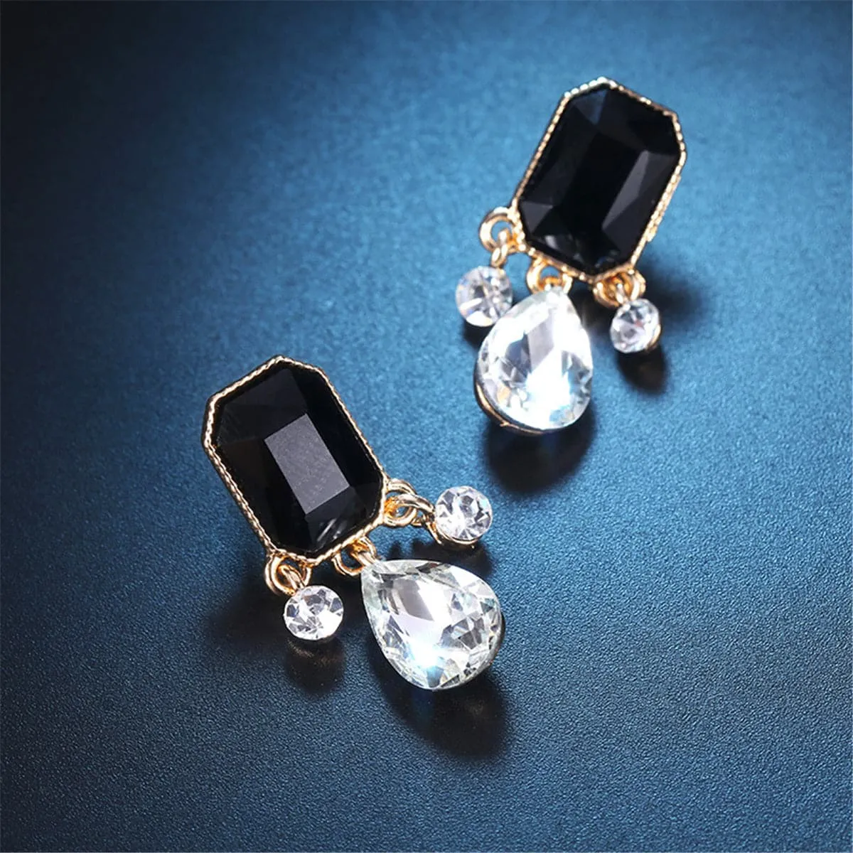 Black Crystal & Cubic Zirconia 18K Gold-Plated Teardrop Earrings