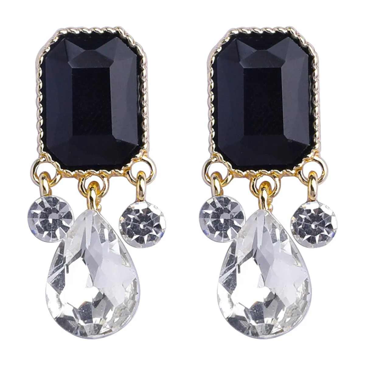 Black Crystal & Cubic Zirconia 18K Gold-Plated Teardrop Earrings