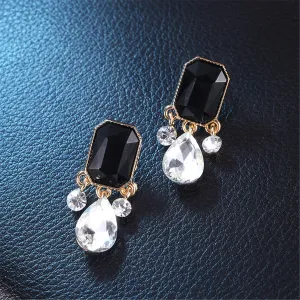 Black Crystal & Cubic Zirconia 18K Gold-Plated Teardrop Earrings