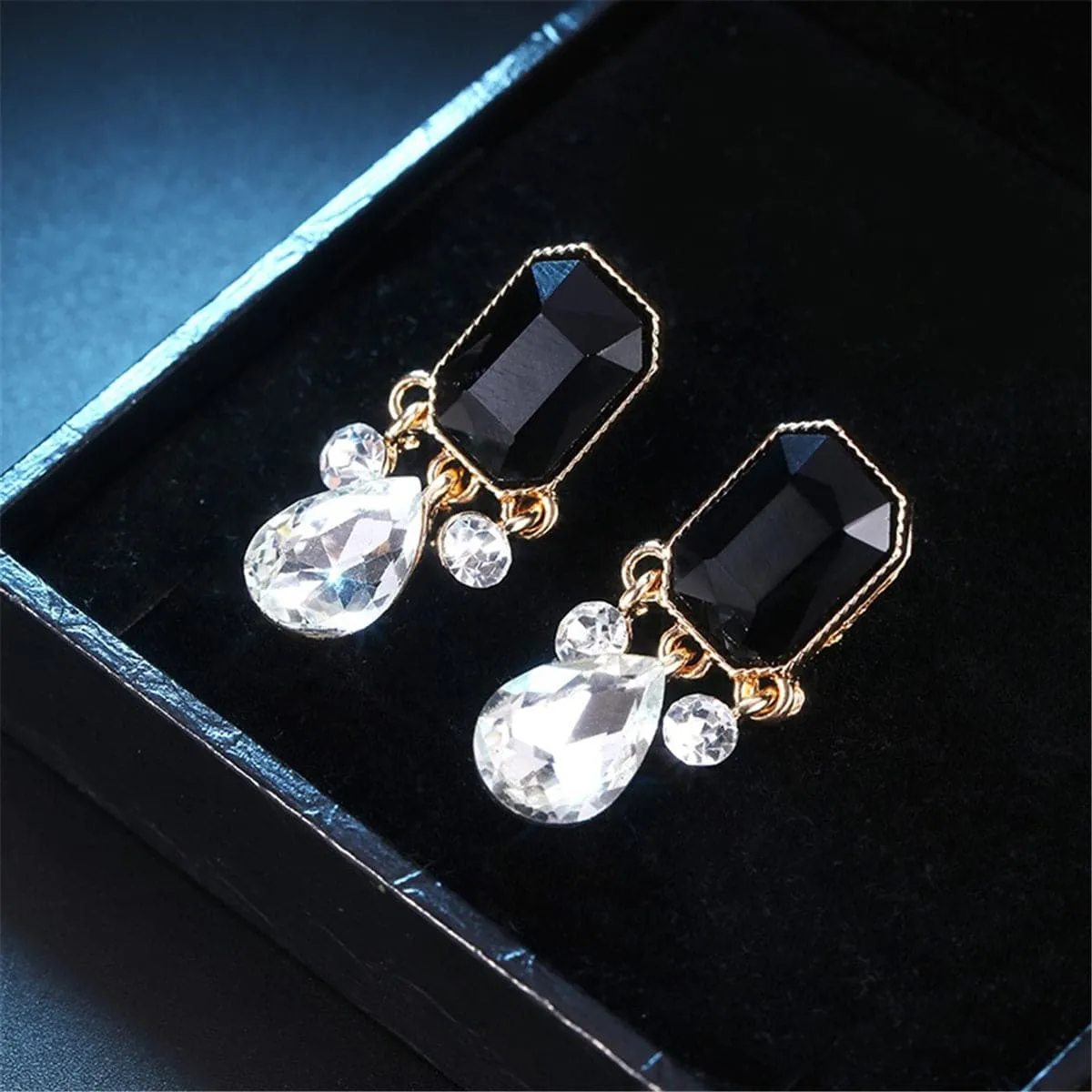 Black Crystal & Cubic Zirconia 18K Gold-Plated Teardrop Earrings