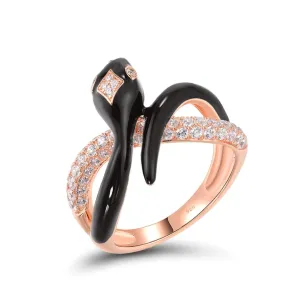 Black Enamel Wild Snake Rose Gold Ring