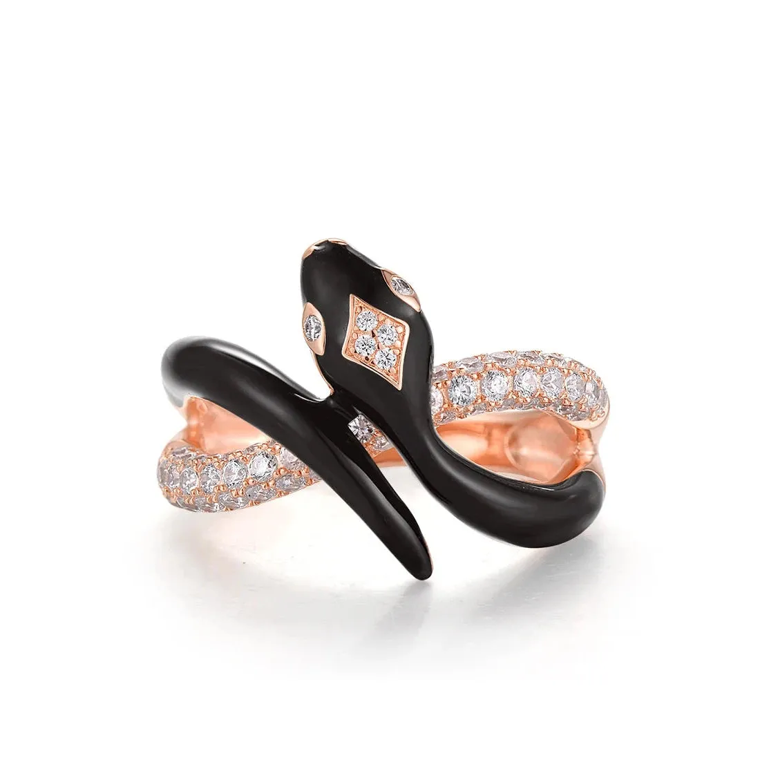 Black Enamel Wild Snake Rose Gold Ring