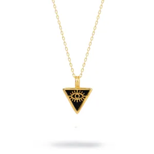 Black Onyx & Gold Triangle Pendant Evil Eye Talisman Necklace