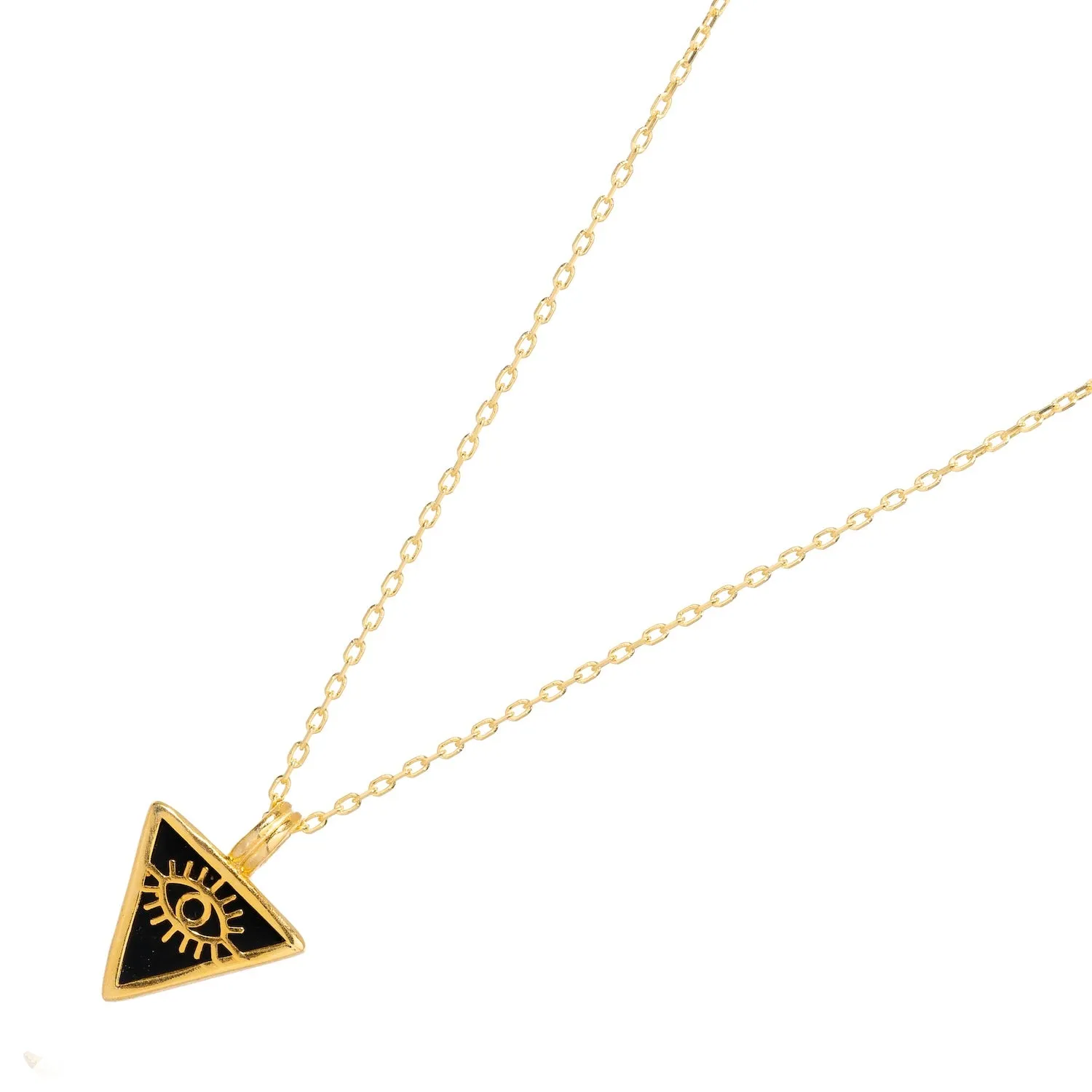 Black Onyx & Gold Triangle Pendant Evil Eye Talisman Necklace