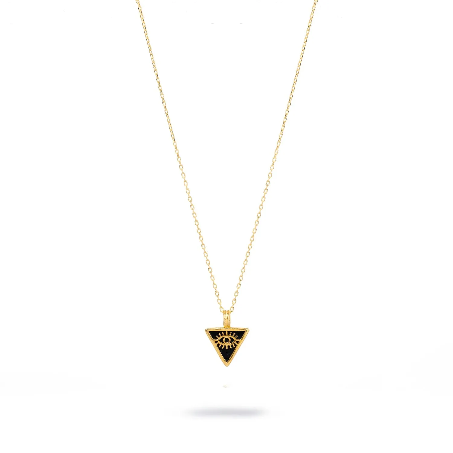 Black Onyx & Gold Triangle Pendant Evil Eye Talisman Necklace