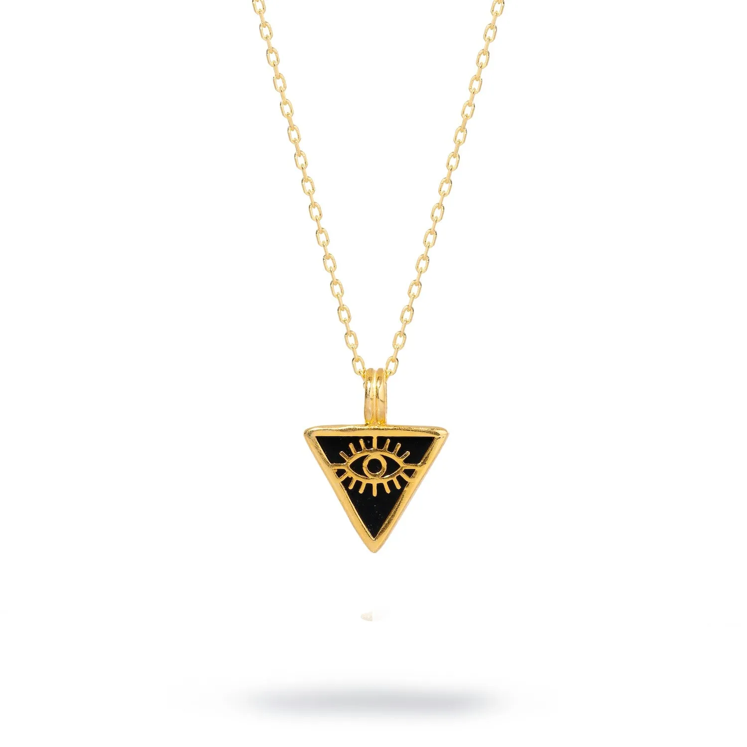 Black Onyx & Gold Triangle Pendant Evil Eye Talisman Necklace