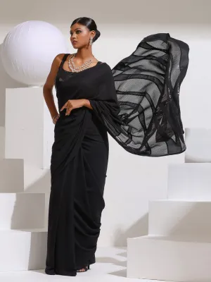 Black Red Carpet Look Saree with Black Sequins Patch work
