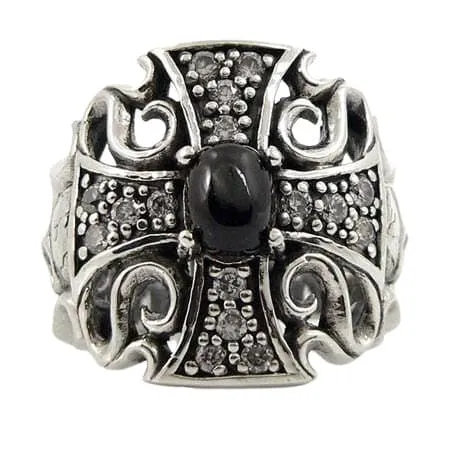 Black Star Cross Skull Sterling Silver Gothic Ring