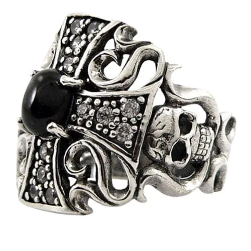 Black Star Cross Skull Sterling Silver Gothic Ring