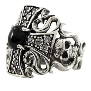 Black Star Cross Skull Sterling Silver Gothic Ring