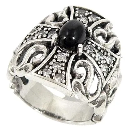 Black Star Cross Skull Sterling Silver Gothic Ring