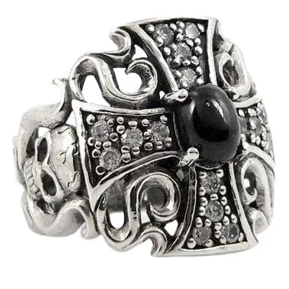 Black Star Cross Skull Sterling Silver Gothic Ring