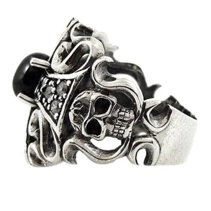 Black Star Cross Skull Sterling Silver Gothic Ring